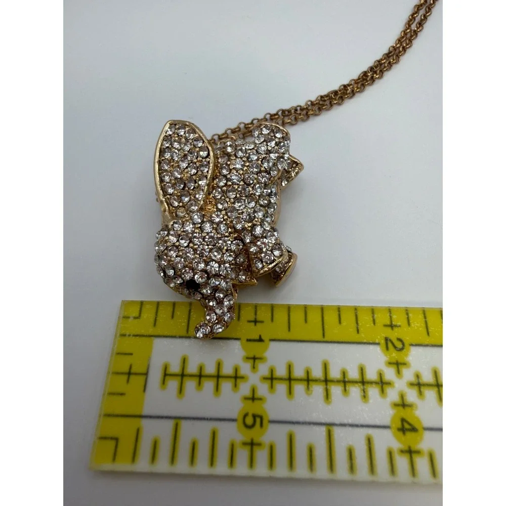 Sparkling Elephant Pendant Necklace Gold Tone Rhinestone Charm Statement Jewelry
